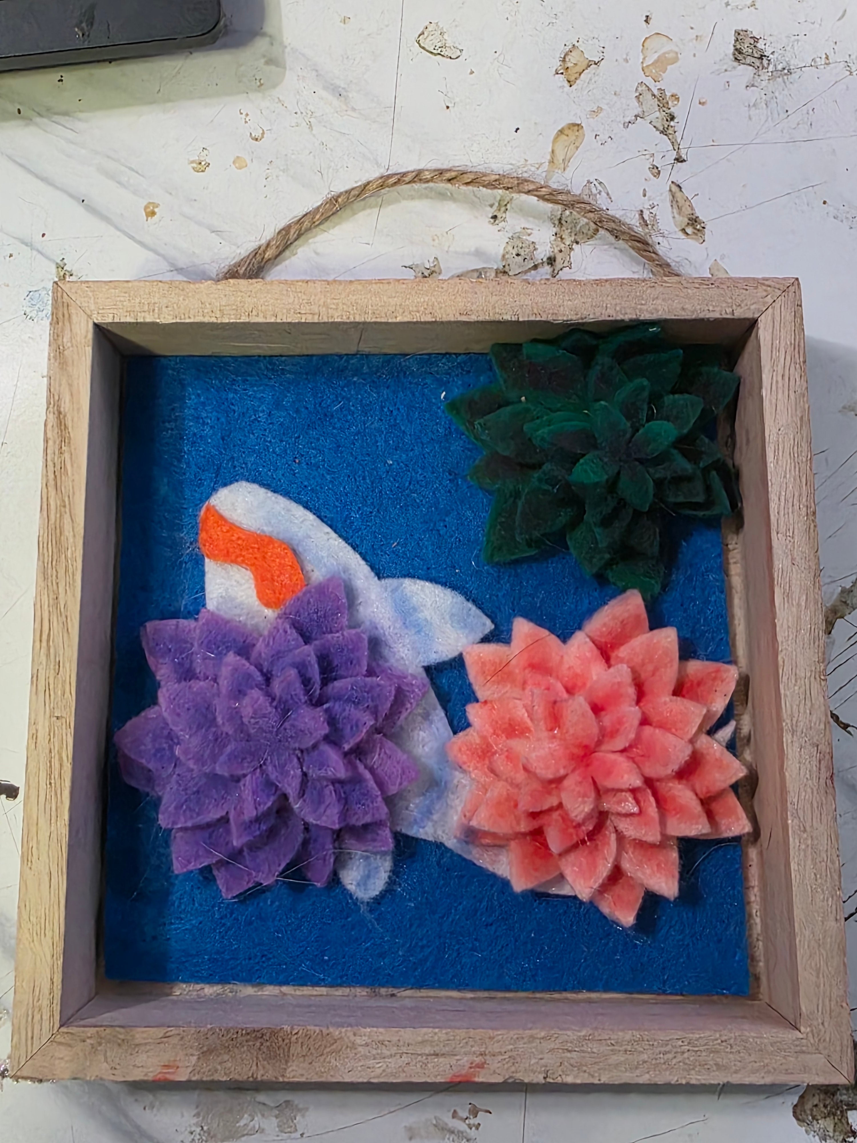 Felt Flower & Koi Wooden Hanging Box